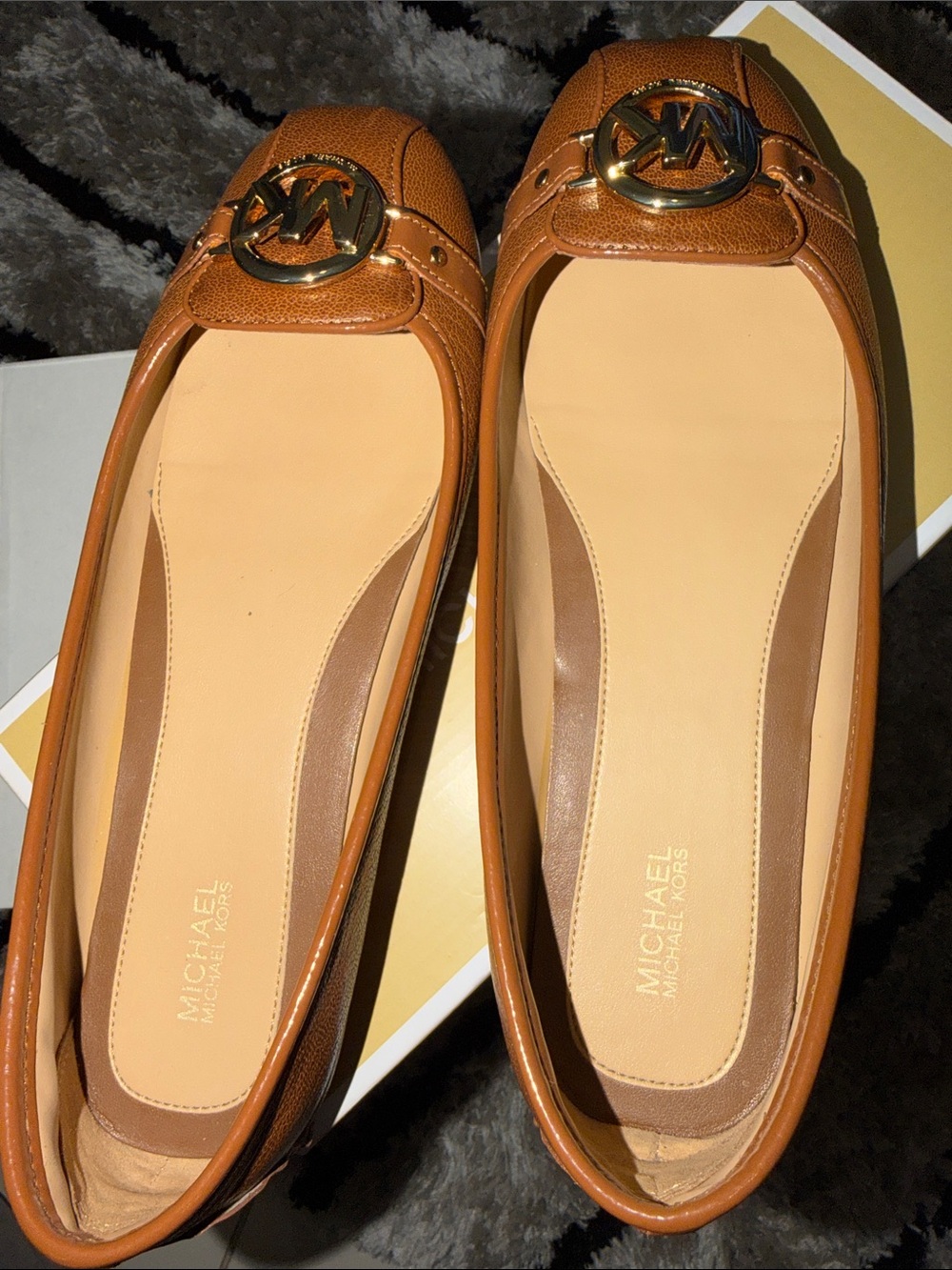 Michael Kors Cognac Leather Logo Ballet Flats